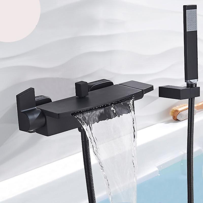 Slowmoose Bathroom Tub Faucet - Single Handle Waterfall Spout Mixer Tap With Hand Shower Black