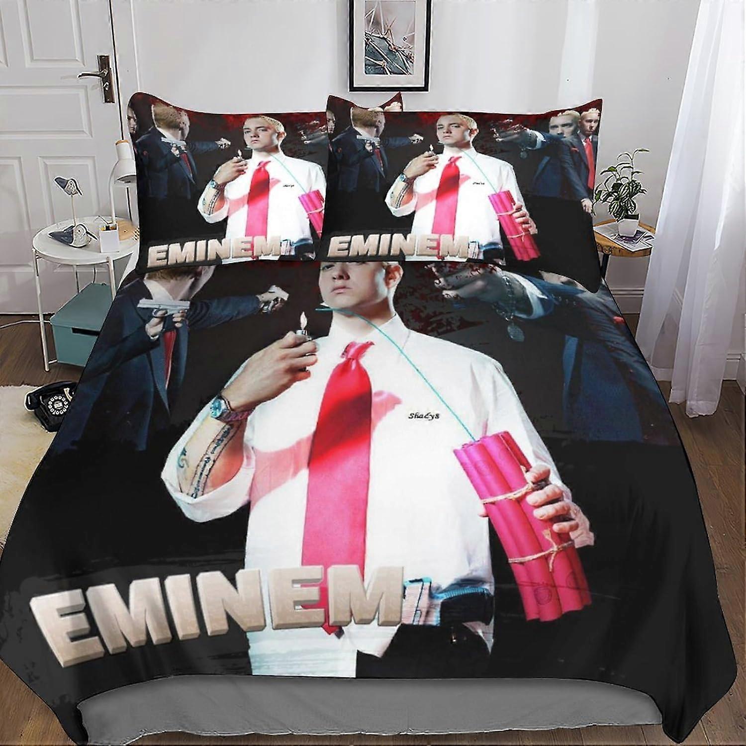 Kerota Eminem Sets Duvet Cover Pillowcases 3D Microfiber Rapper Bedding Set Bed Linen with Zipper Closure 3 Pcs Single135x200cm