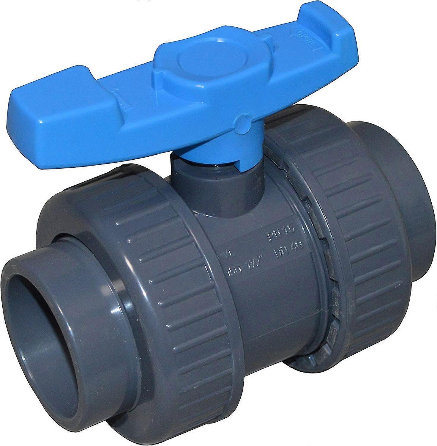 Yuzee Ball valve 50mm - Made of PVC - With connection on both sides - 50mm sleeve - Gray