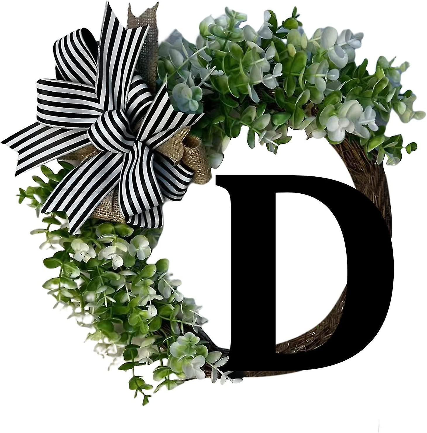 Tianzun Unique Last Name Year Round Front Door Wreath With Bow, Welcome Sign Garland Creative 26 Letter Farmhouse Wreath Letter D