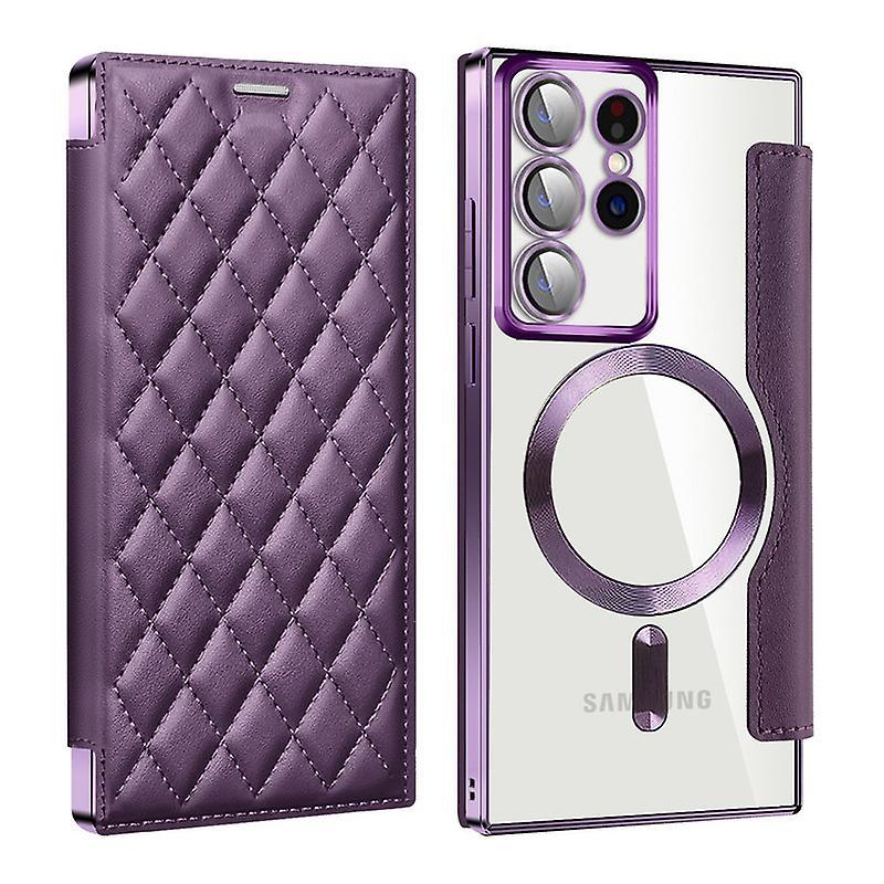 For Samsung Galaxy S24 Ultra Leather Case, [compatible With Magsafe]shockproof Protective Mobile Phone Case Purple