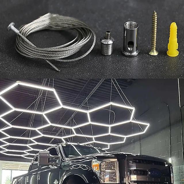 Jelivey 14 Hex LED Garage Lights Hexagon for Car Detailing LED Shop Linkable Plug-in Ceiling Light Workshop Basement Gym Warehouse 10pcs Rope