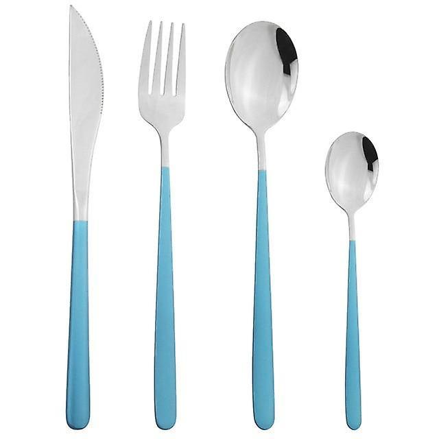 Slowmoose Cutlery Set - Knives, Fork, Spoons Flatware Stainless Steel Dinnerware Kit Blue Silver 6 Set