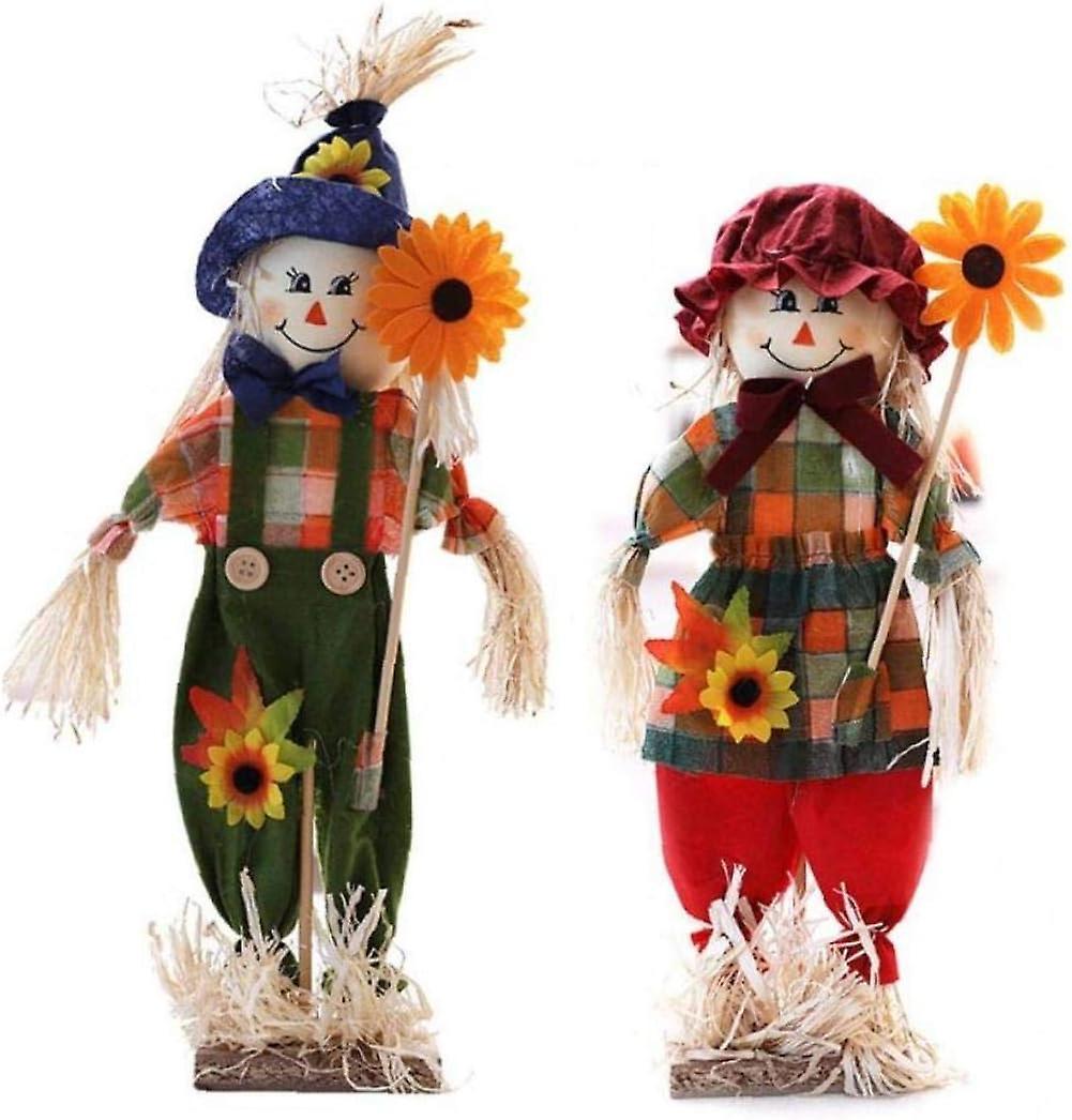 Chris 2-Pack Scarecrow Decoration Standing Fall Harvest Scarecrow Halloween Scarecrow Tabletop Decoration