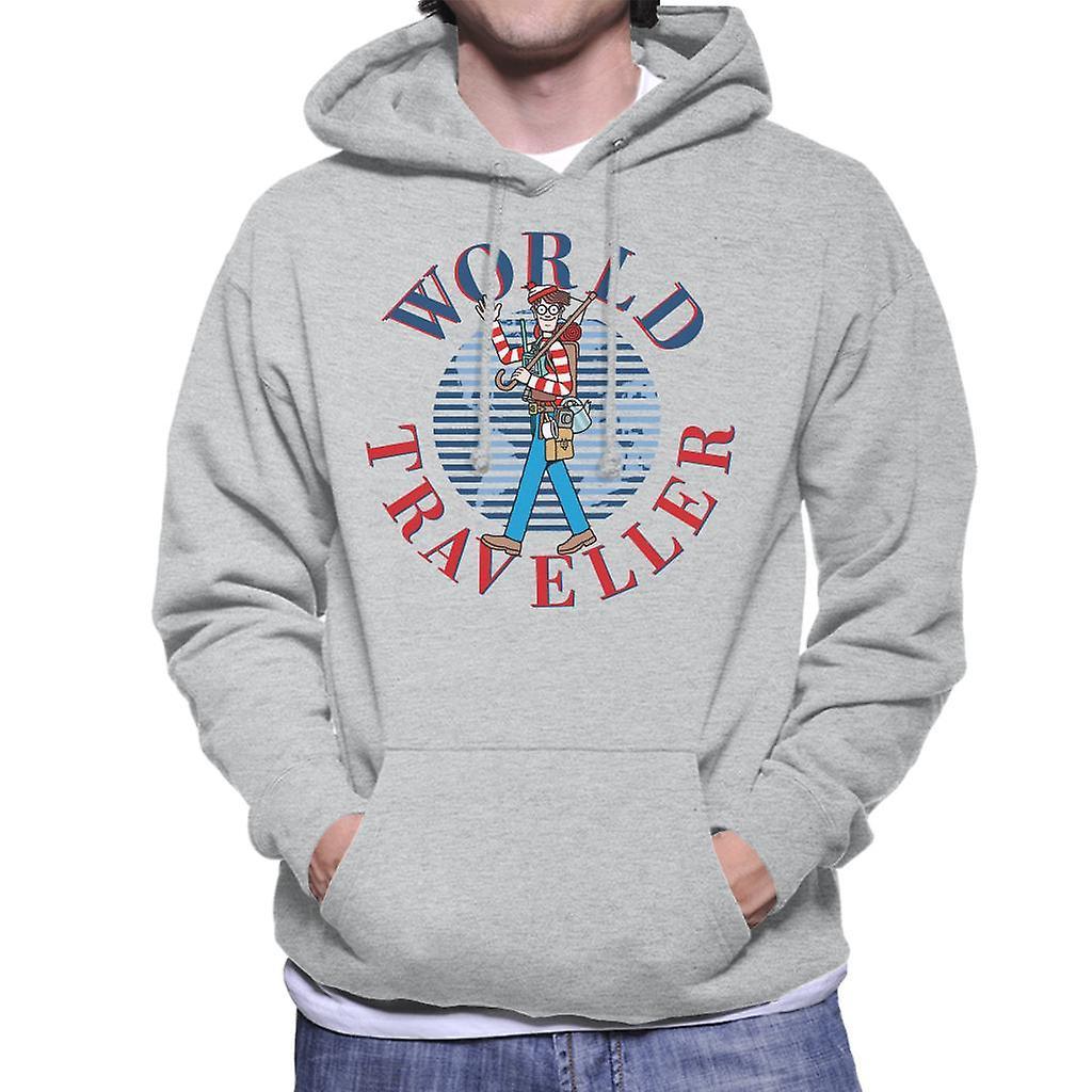 Wheres Wally Where's Wally World Traveller Men's Hooded Sweatshirt Heather Grey Large