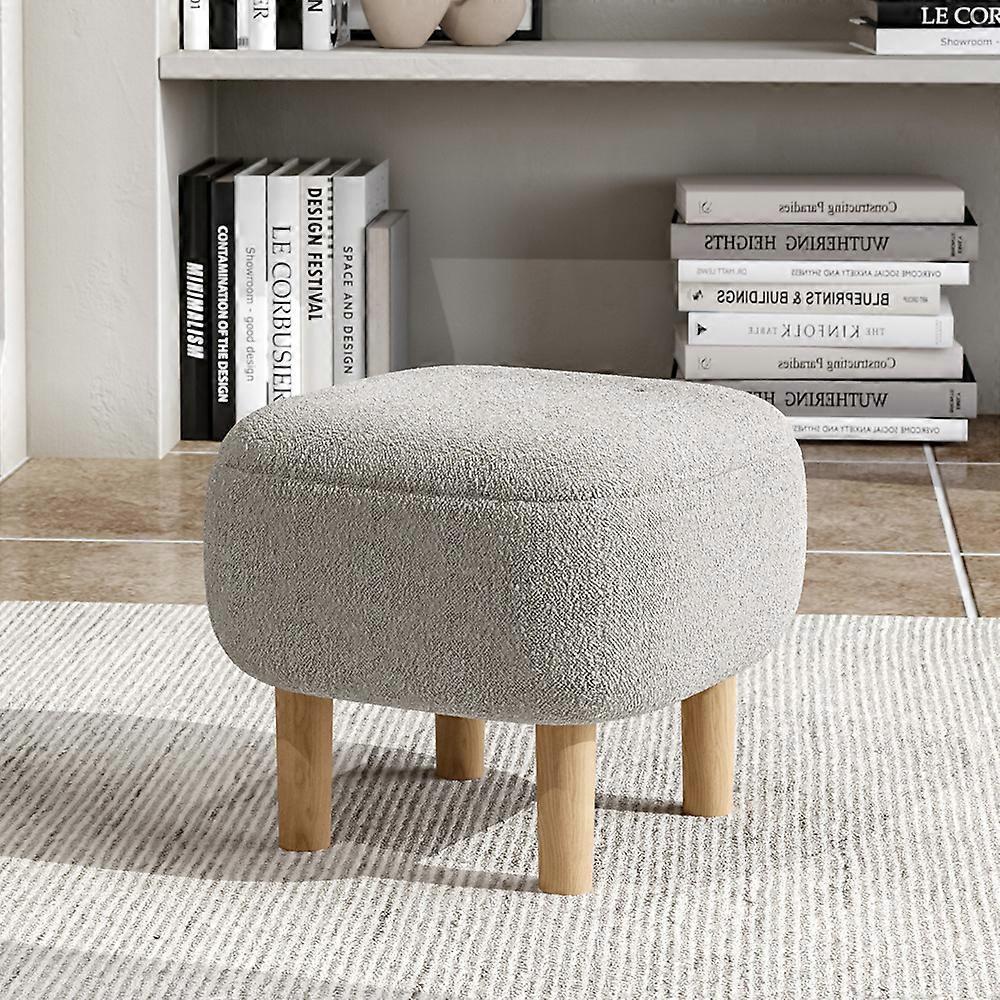 Living And Home 41cm Footstool Pouffe Stool with Wooden Legs - Beige