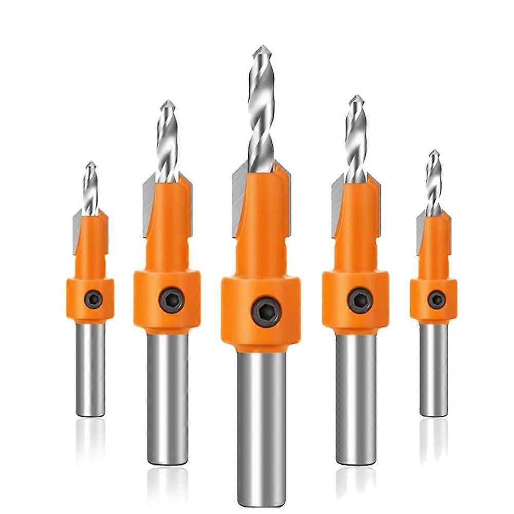 Augro 5PCS 8MM Round Shank HSS Countersink Drill Bit With Wrench Countersink For Wood Hole Woodworking Chamfer Tool