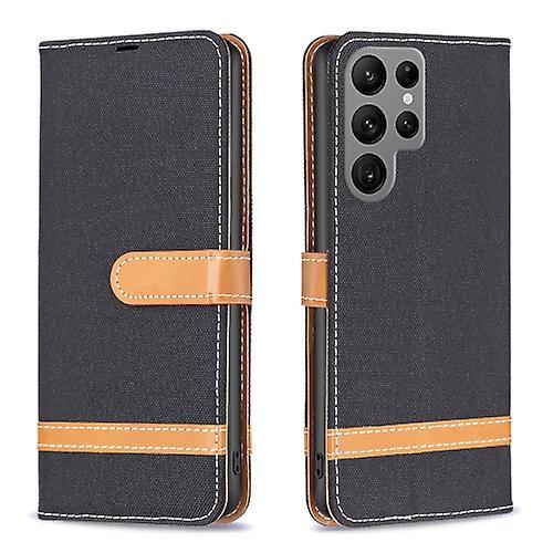 Mycase For Samsung Galaxy S24 Ultra 5g Color Block Denim Texture Leather Phone Case Black