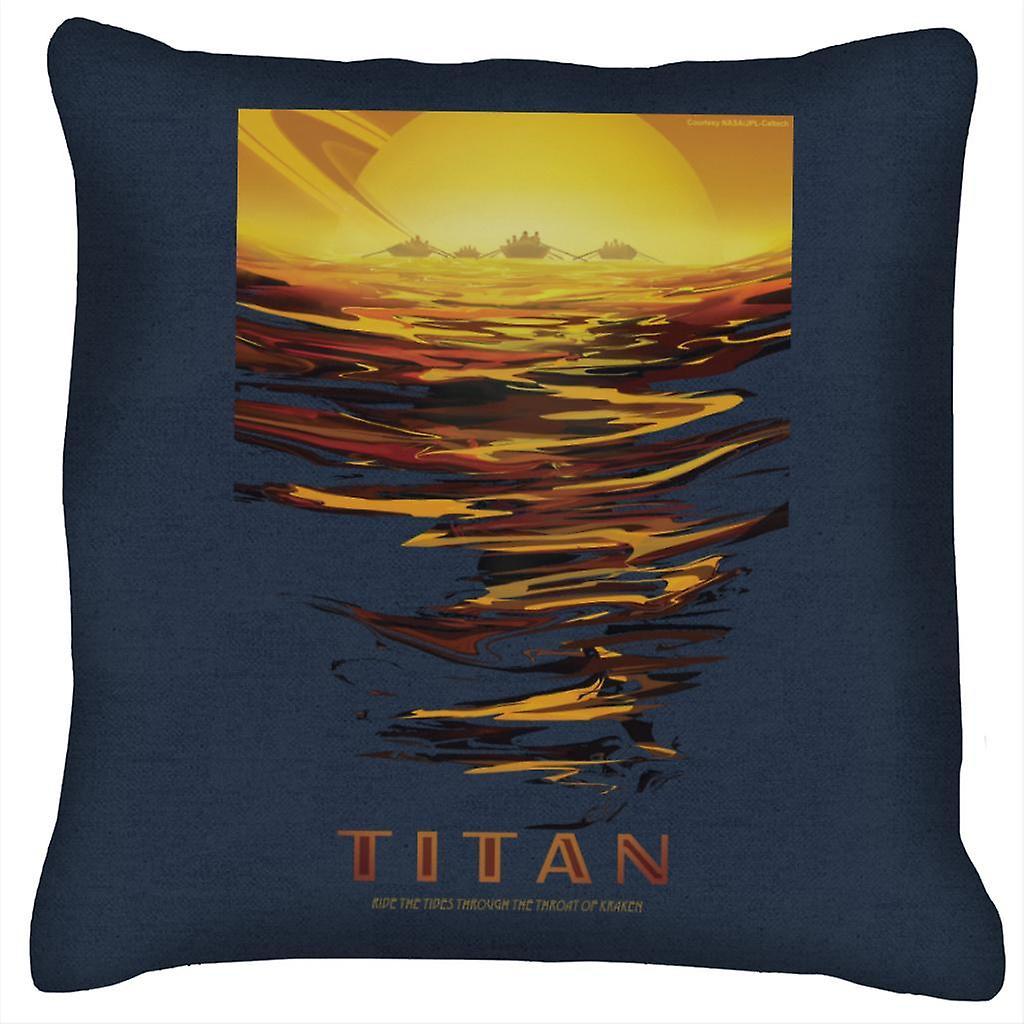 NASA Titan Interplanetary Travel Poster Cushion Navy Blue 40 x 40cm