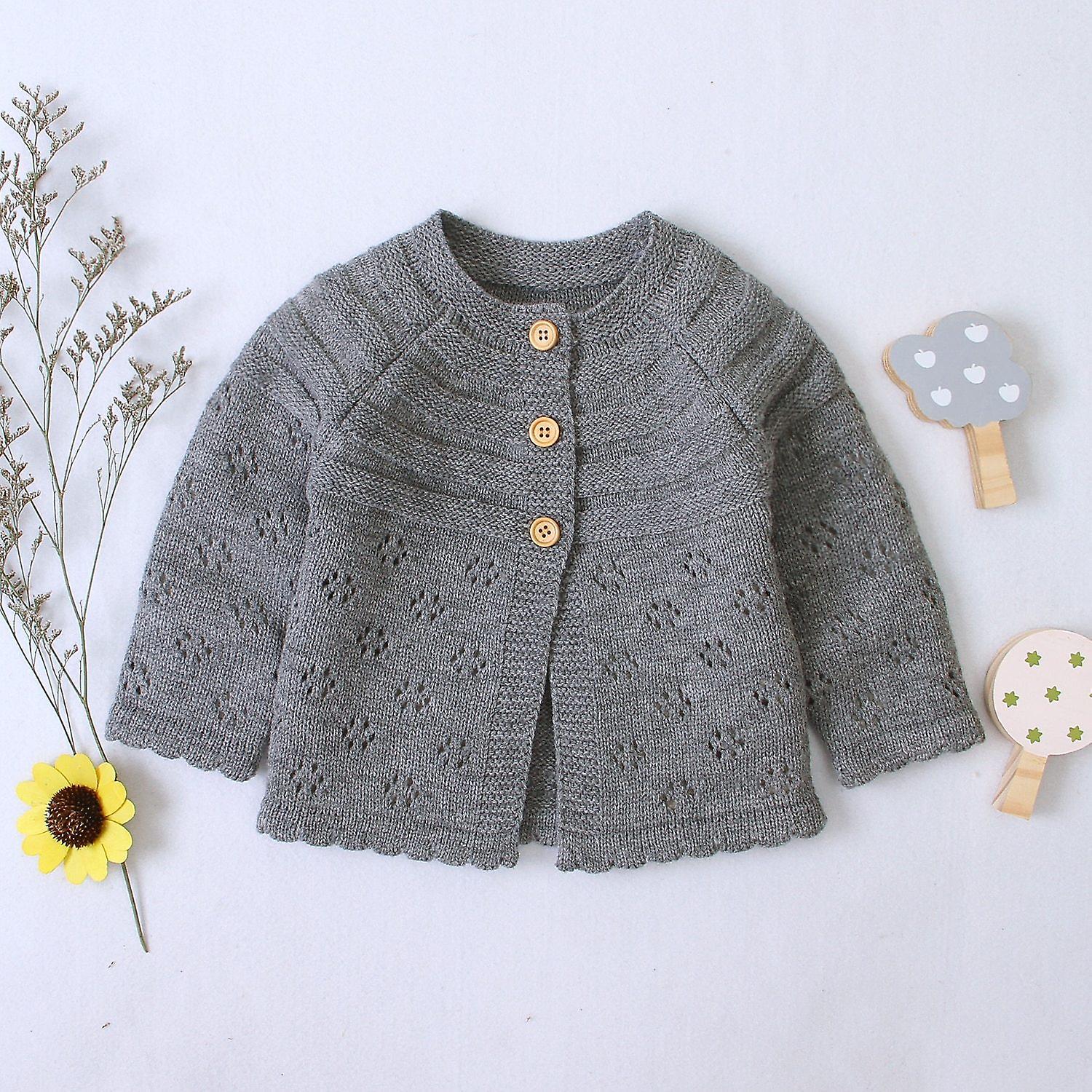 Slowmoose Autumn Winter Kids Sweaters - Baby Solid Cotton Sweater / Jacket Gray 6M