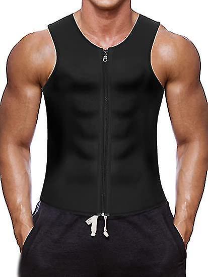 Set Sail Men Sauna Vest Hot Sweat Waist Trainer Corset Neoprene Tank Top Shapewear Workout Vest With Zipper Black L