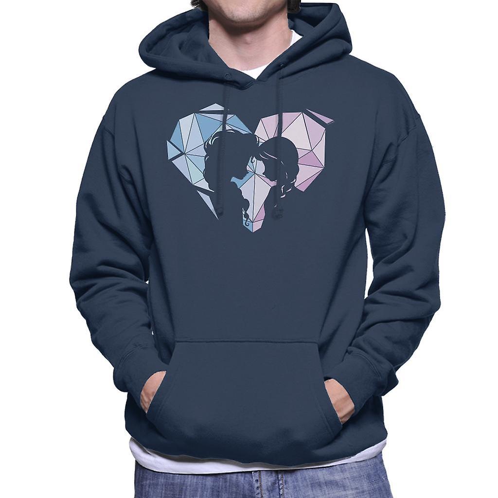 Disney Frozen Anna And Elsa Love Heart Prism Men's Hooded Sweatshirt Navy Blue Small