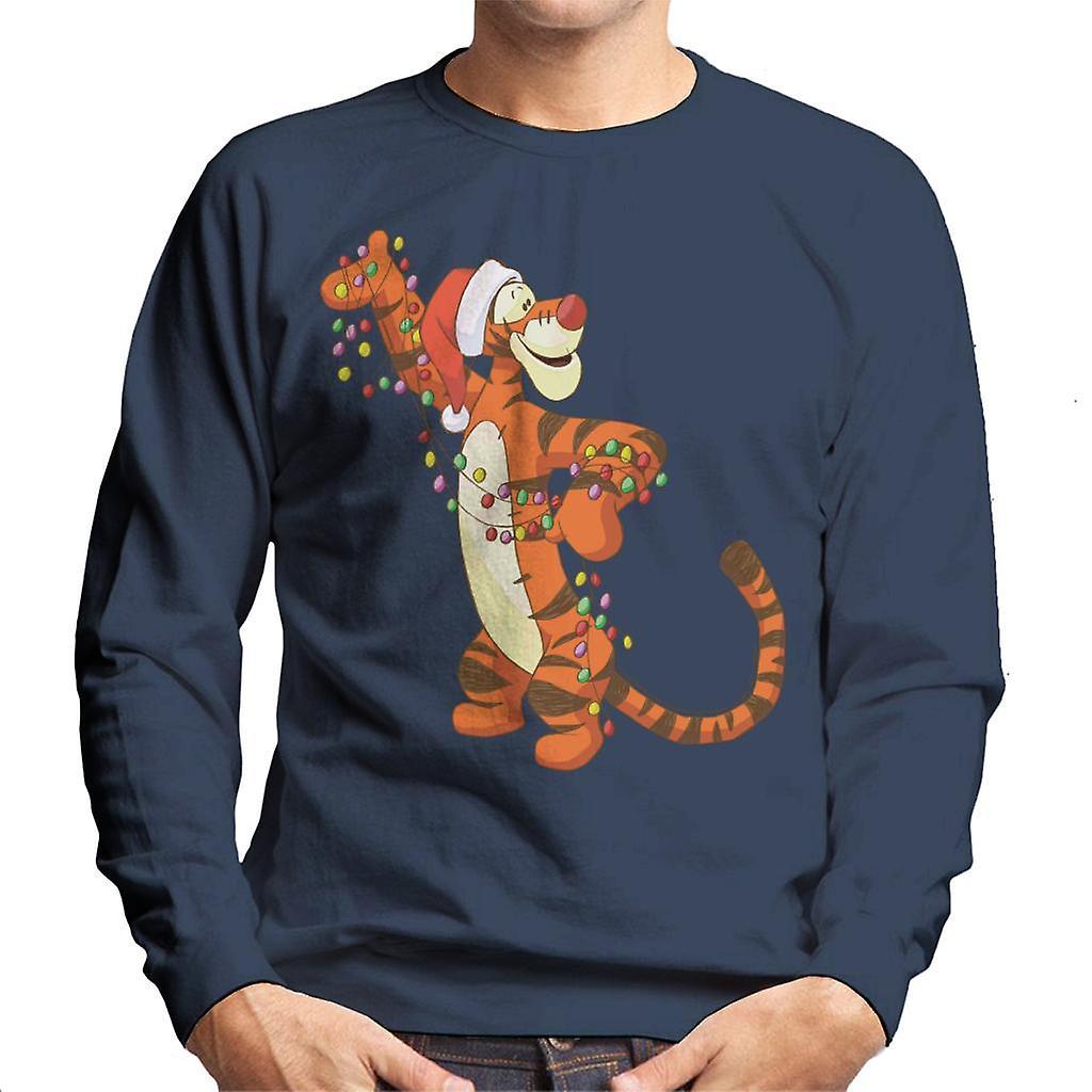 Disney Christmas Tigger Holding Festive Lights Men's Sweatshirt Navy Blue XX-Large