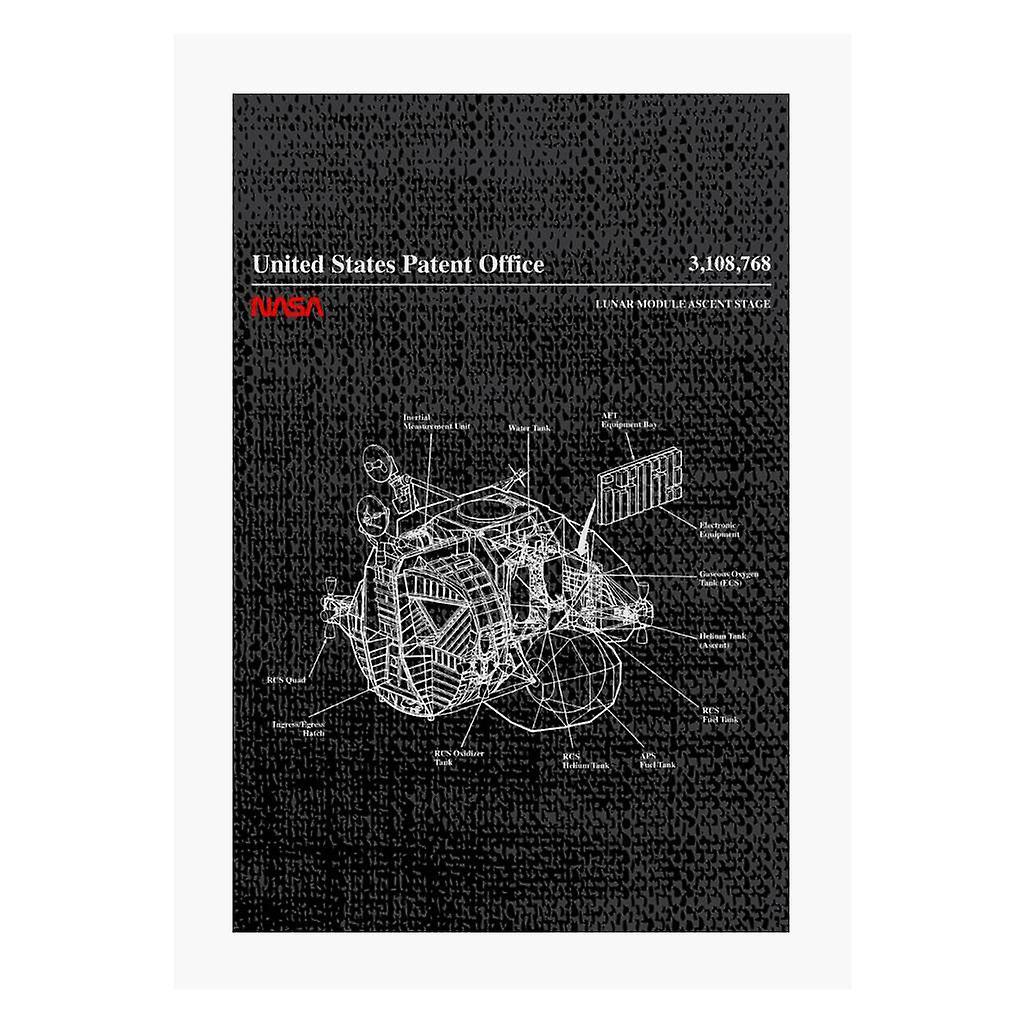 NASA Lunar Module Ascent Stage Blueprint A4 Print Black 21cm x 29.7cm