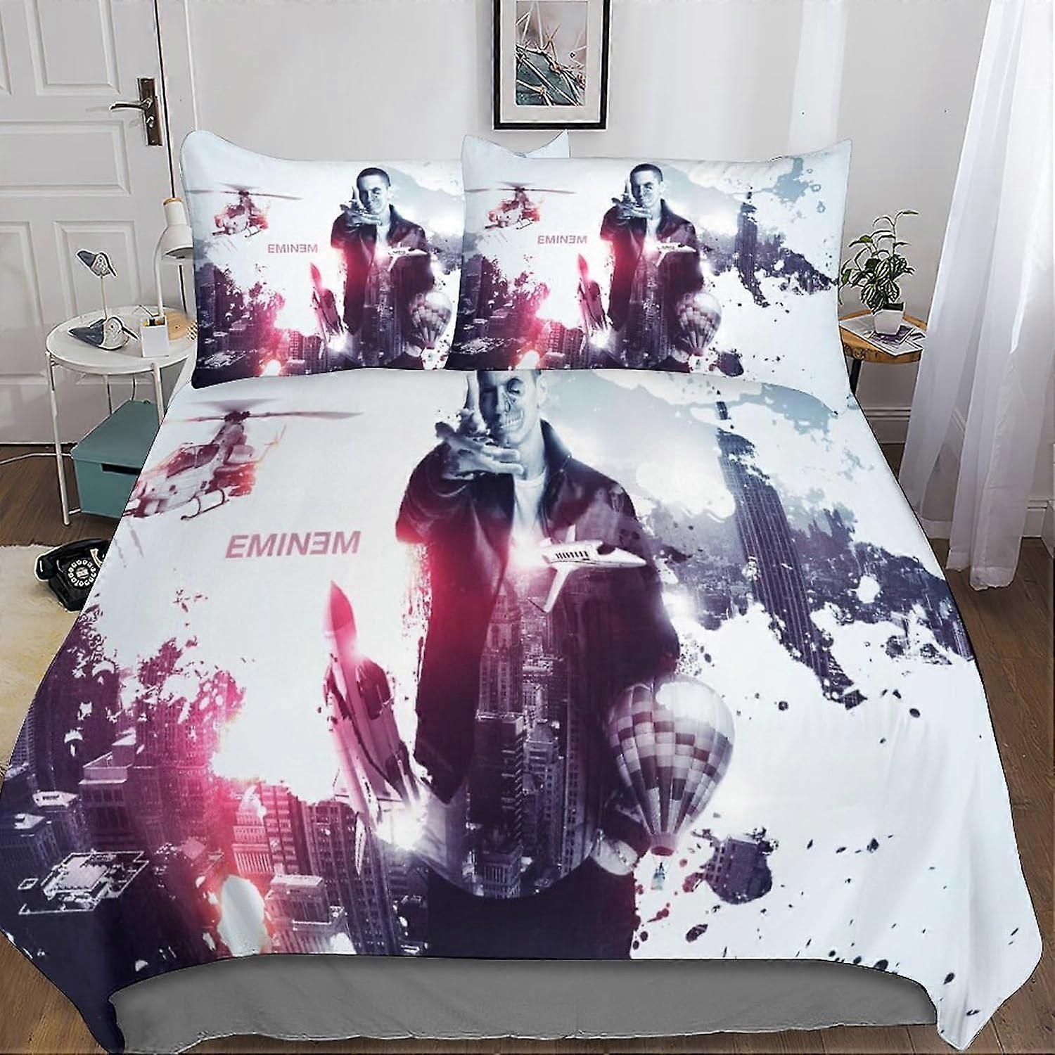 Kerota Eminem Bedding Set Rapper Duvet Cover & Pillowcases 3D Microfiber with Zipper Closure 3 Pcs Pillowcases Suitable for Boys and Girls Double K...