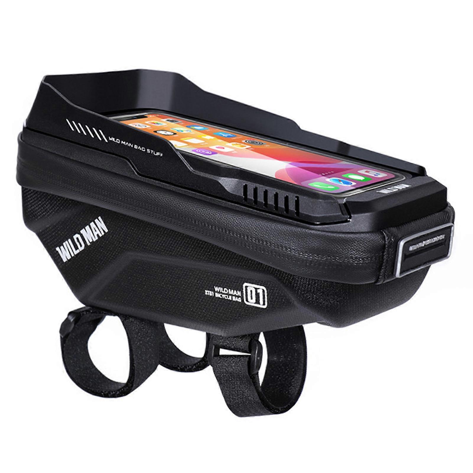 Wildman Touch Screen Bike Handlebar Bag Waterproof Front Frame Top Tube Bicycle Pouch Large Capacity Cycling Front Storage Bag For 6.7in Large Screen