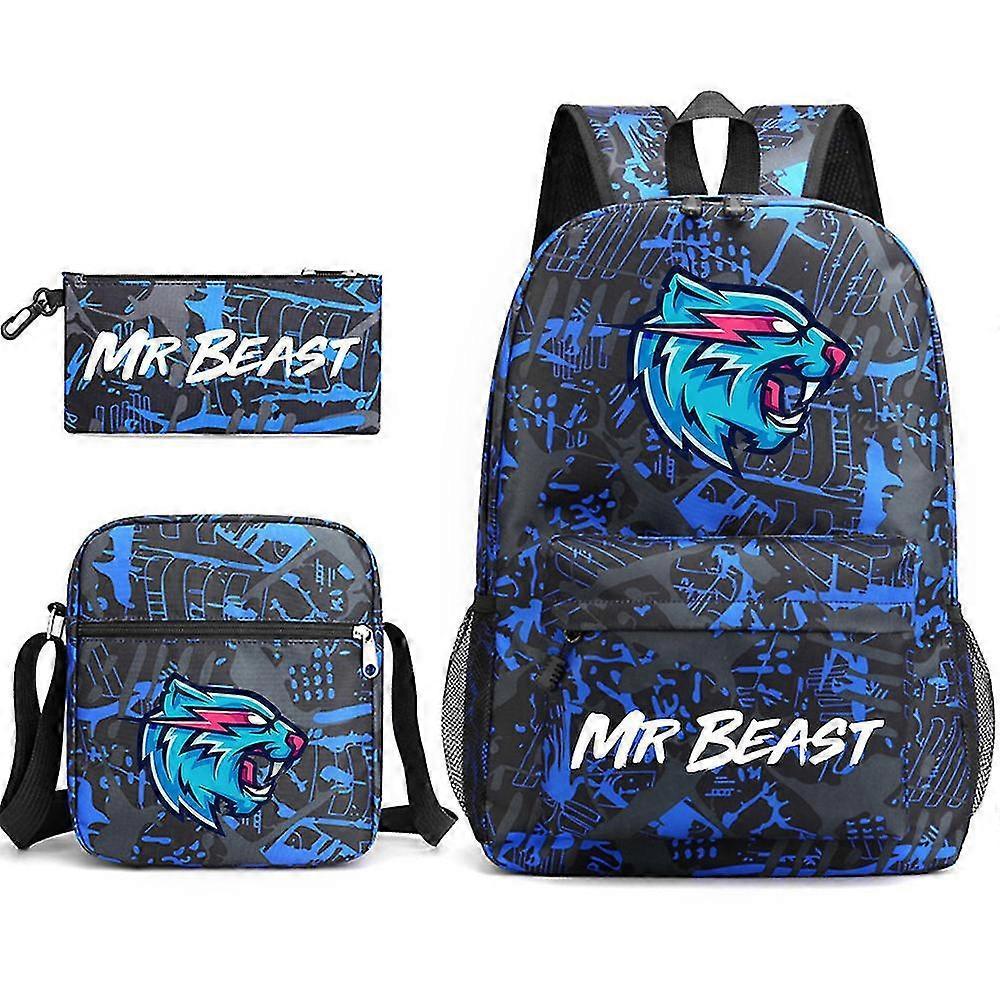 Jkw Mr Beast Lightning Cat Backpack Three-piece Digital Print Backpack Student School Bag Shoulder Bag