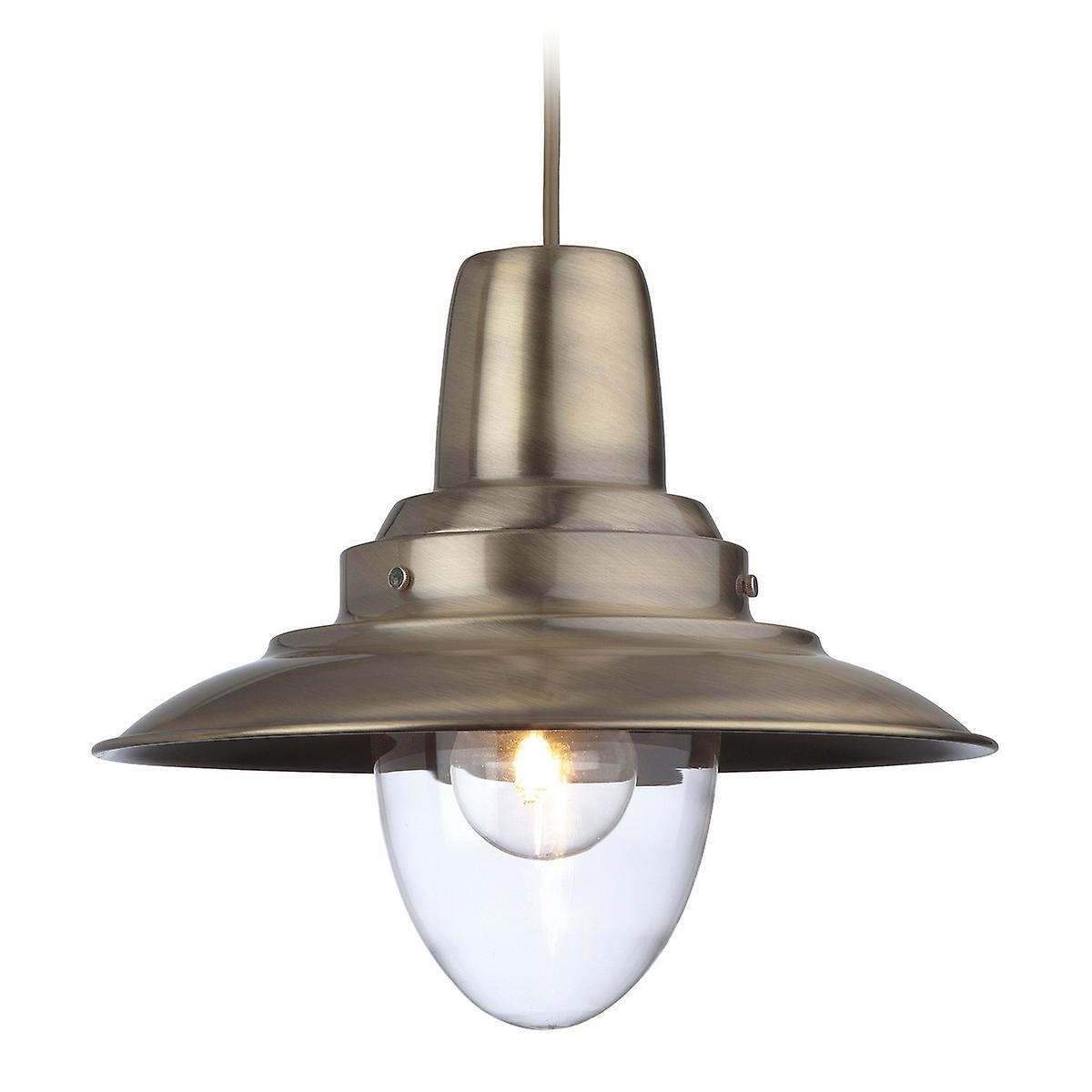 Firstlight Lighting Fisherman 1 Light Dome Ceiling Pendant Antique Brass, Clear Glass, E27