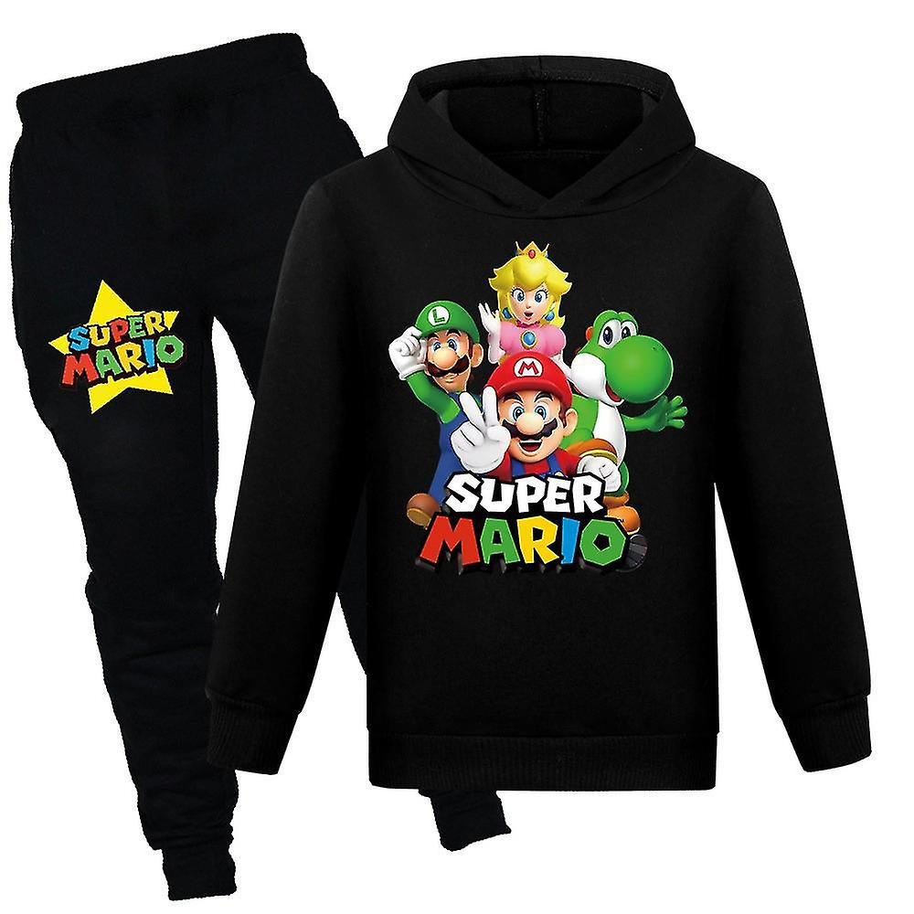 Aswei Kids Super Mario Bros Pullover Hoodies And Sweatpants 2 Piece Outfit Set Jogging Tracksuit Sweatshirt Set For Boys Girls Black 9-10 Years