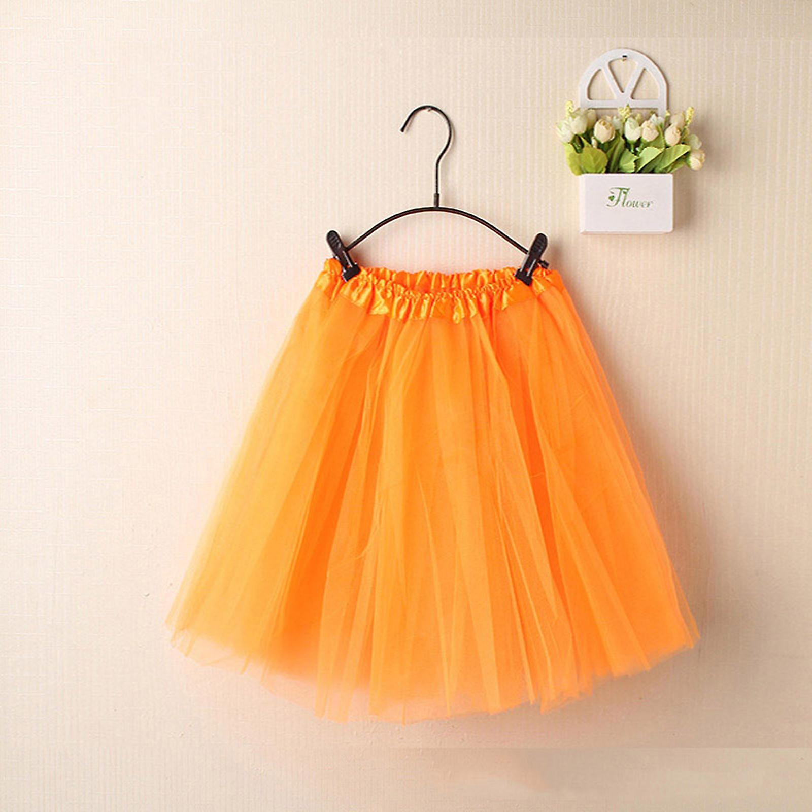 Hongy Womens Tulle Skirts Pleated Gauze Short Adult Tutu Dancing Orange Free Size