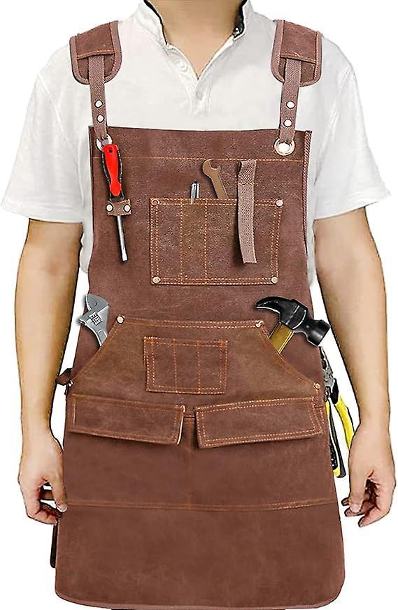 Heyone Woodworking Apron, Heavy Duty Waxed Canvas Work Apron Cross Back Adjustable Strap Aprons