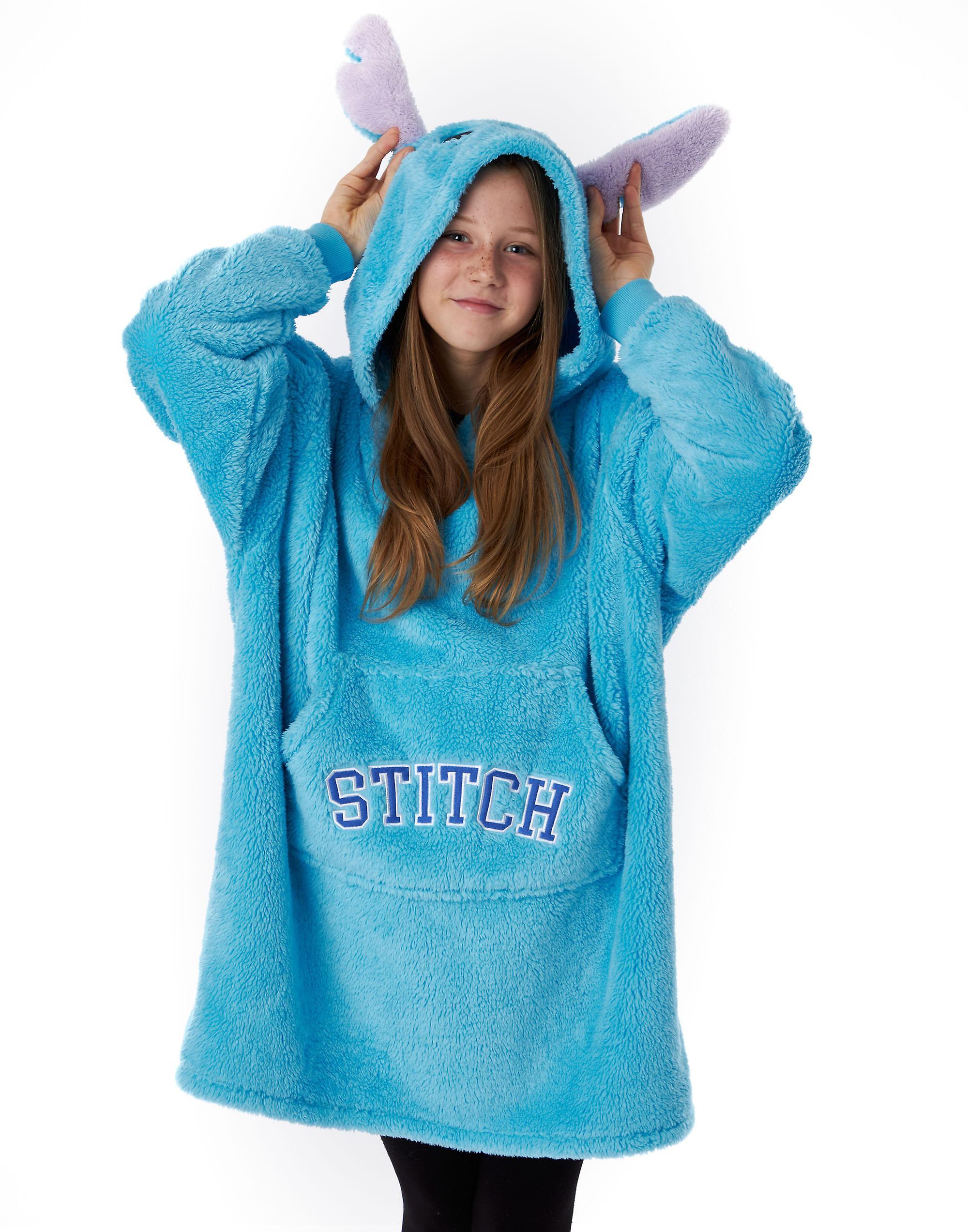 Vanilla Underground Disney X Lilo & Stitch Girls Blanket Hoodie Blue Applique Ears & Lettering 9-13 Years