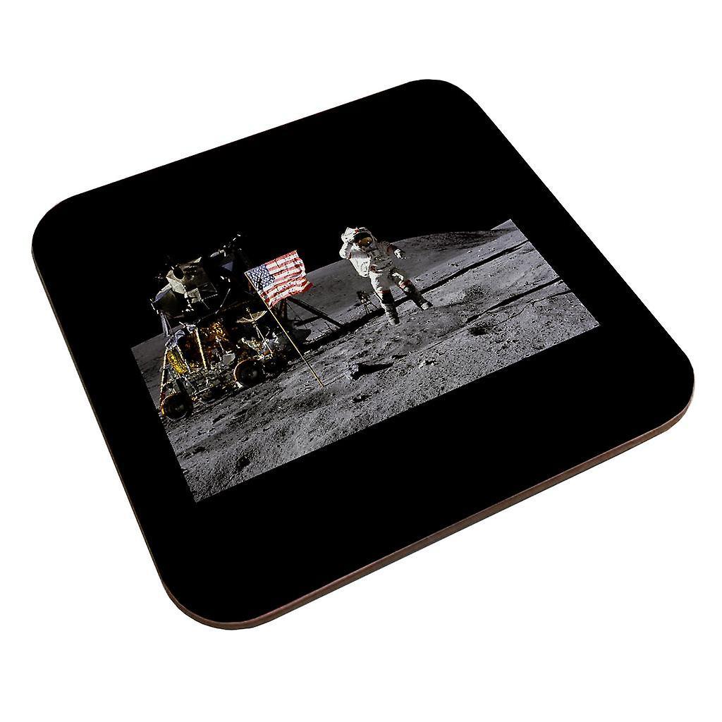 NASA John Young Moon Landing Salute Coaster Black 9 x 9 cm