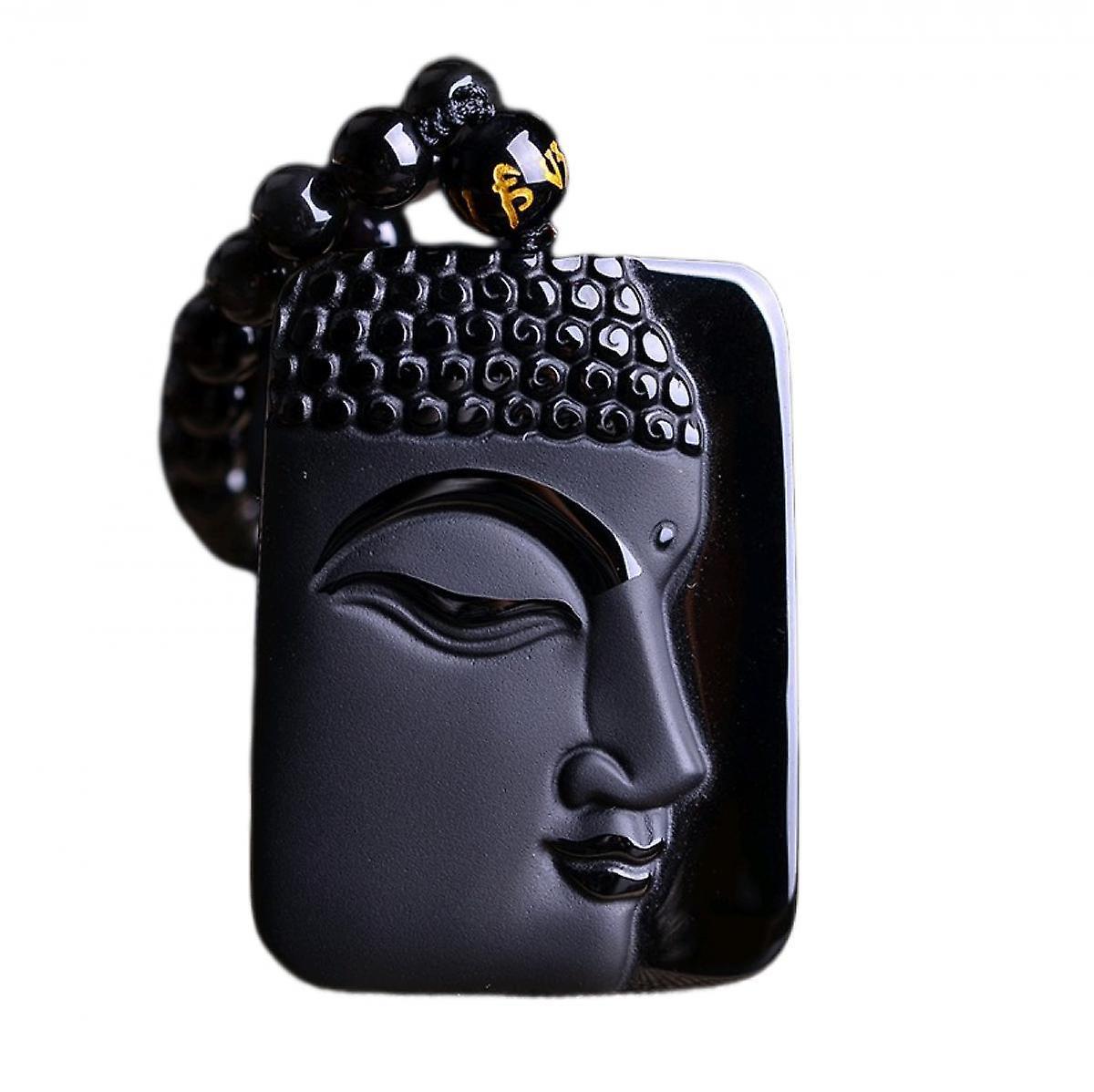 XYC Natural black obsidian crystal buddha necklace Amulet pendant with adjustable bead chain for women