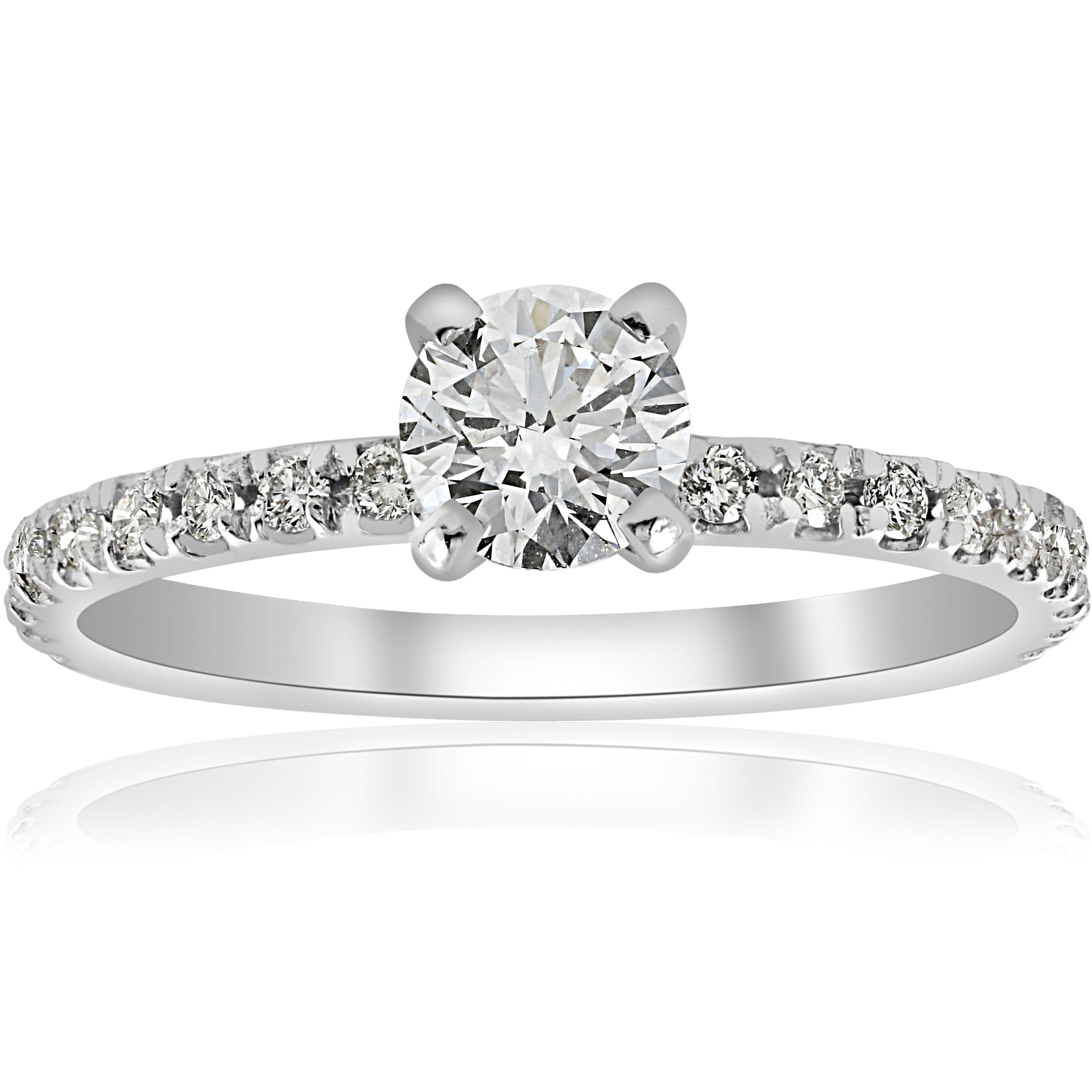 Pompeii3 3/4ct Diamond Engagement Ring French Pave Set 14k White Gold 5.5