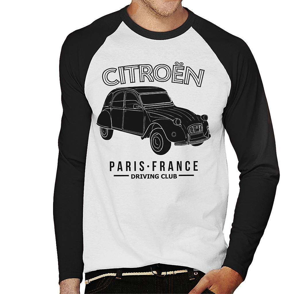 Citro�n Citroen Driving Club Black 2CV Paris France Men's Baseball Long Sleeved T-Shirt White/Black Medium