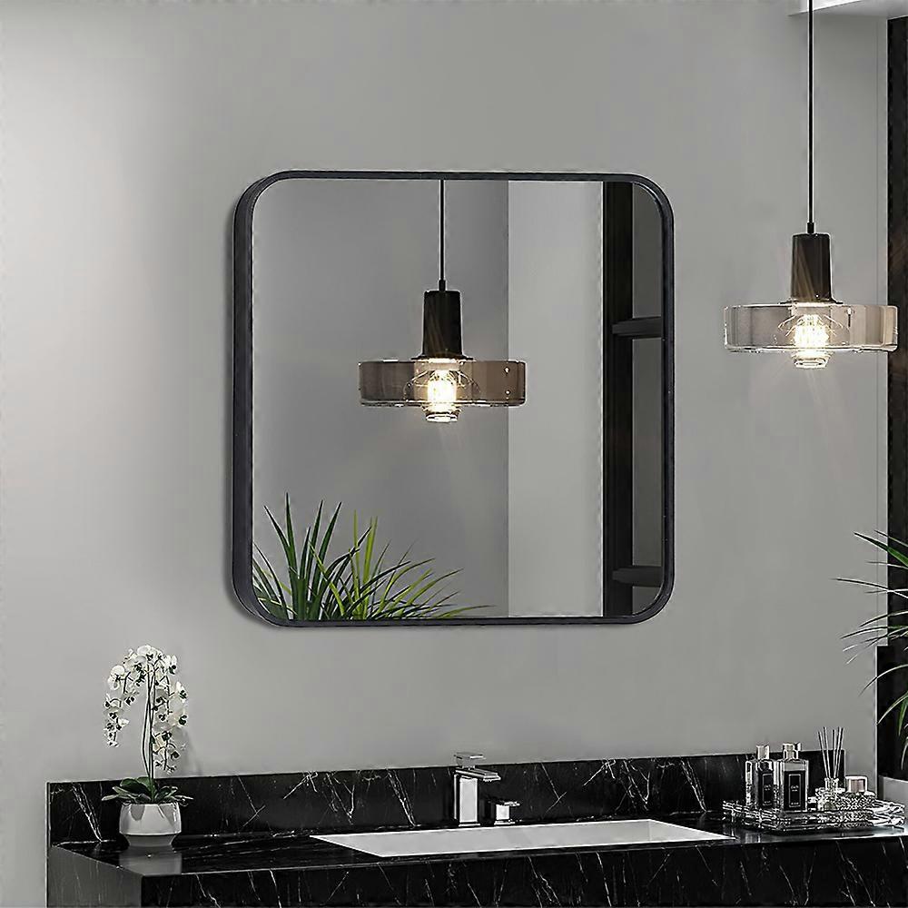 Living And Home Black 60cm Square Wall Mirror with Aluminum Alloy Frame