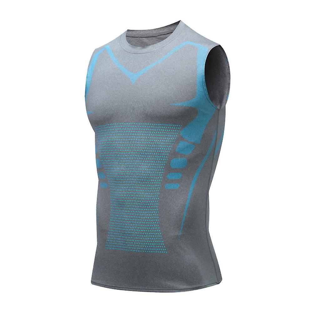 Sevenday Ionic Shaping Vest, Comfortable And Breathable Ice-silk Fabric Tank For Men To Build A Perfect Body Grey 2 2XL