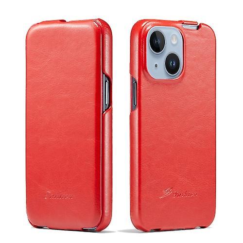 Mobile Case For Iphone 15 Fierre Shann Oil Wax Texture Vertical Flip Pu Mobile Phone Case Red