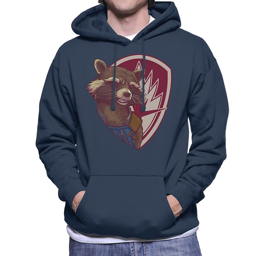 Marvel Guardians Of The Galaxy Vol 2 Rocket Raccoon Shield Men's Hooded Sweatshirt Navy Blue Small