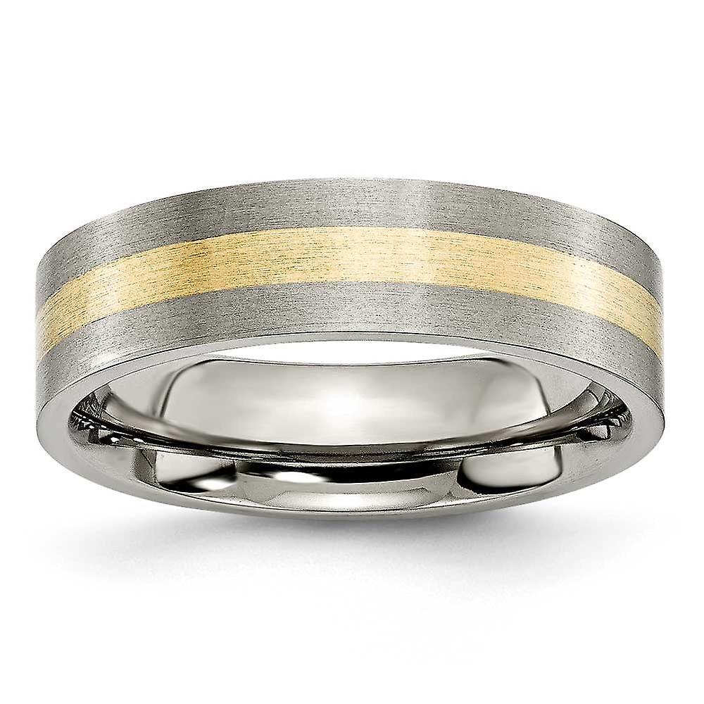 Chisel Titanium Brushed Flat Band Engravable 14k Gold Inlay 6mm Satin Band Ring Jewelry Gifts for Women - Ring Size: 6 to 13