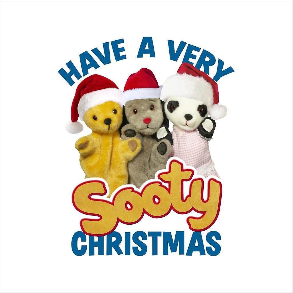 Sooty Christmas Have A Very Sooty Christmas Blue Text Men's Baseball Long Sleeved T-Shirt White/Black X-Large