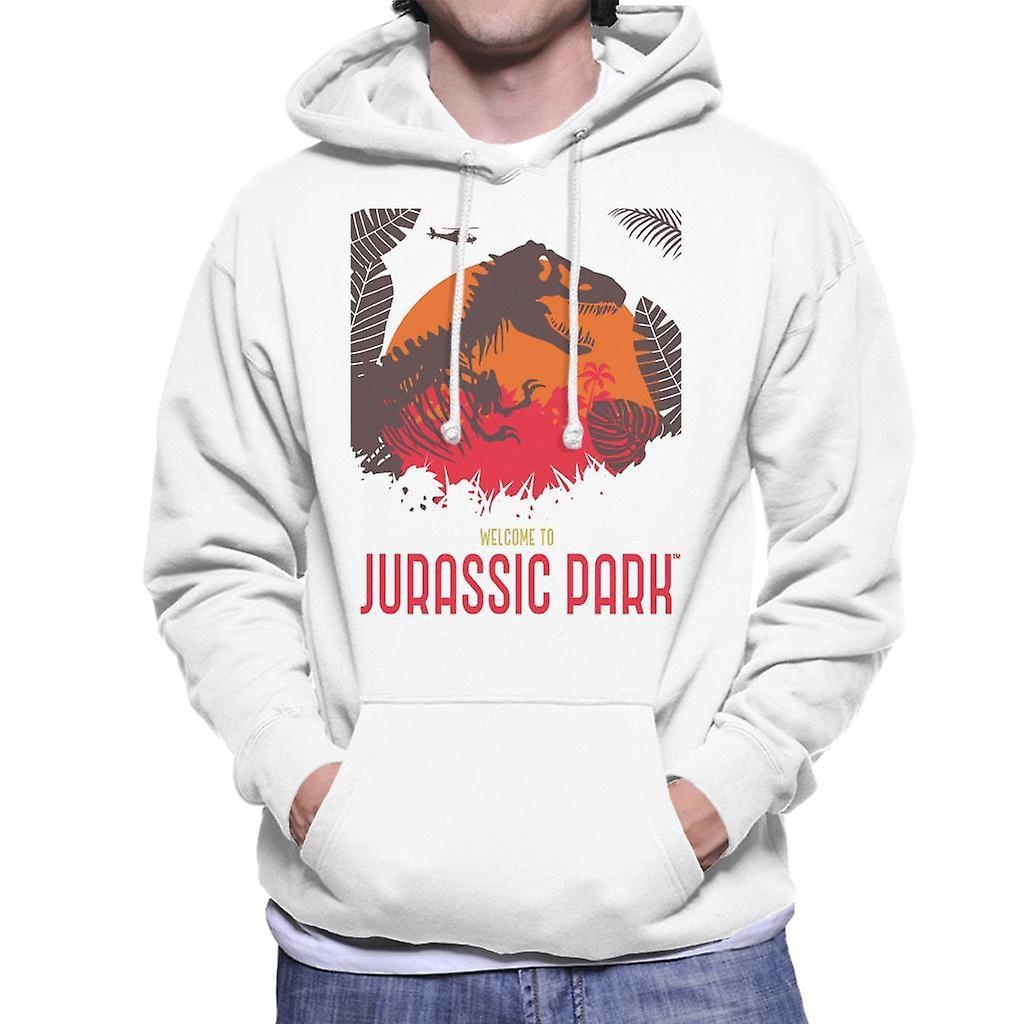 Jurassic Park Welcome To Jurassic Park T Rex Silhouette Men's Hooded Sweatshirt White Large