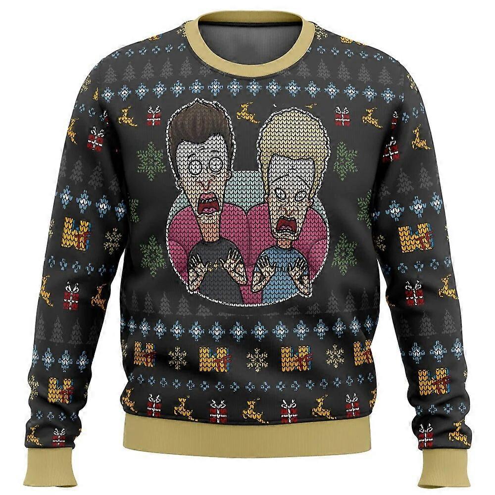 Hxetlv Beavis And Butthead Do Christmas Ugly Christmas Sweater Christmas Gift Santa Claus Pullover Men 3D Sweatshirt And Top Autumn And XL EL0815