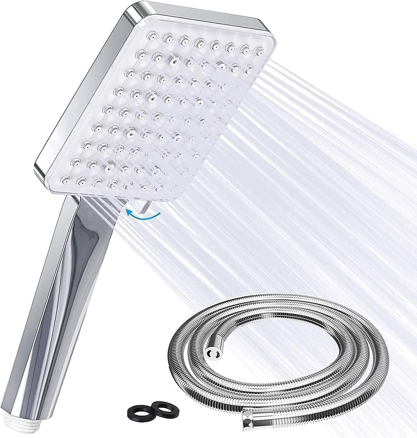 Yeye Hand shower with 1.5 m stainless steel hose, square jet types, large shower head, water-saving, high