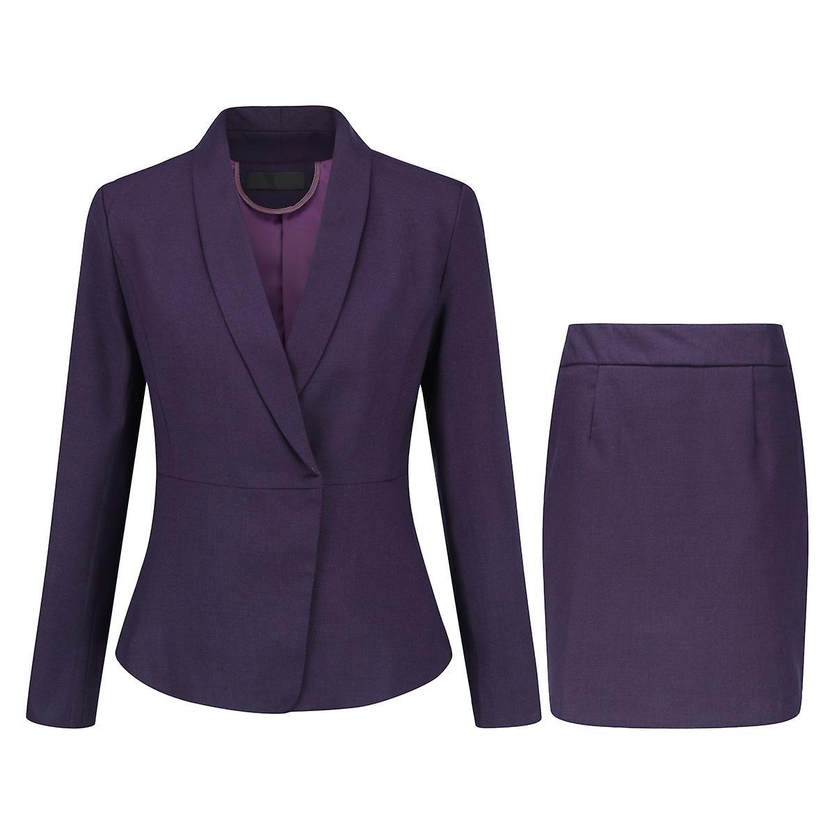 Yynuda Womens 2-piece Slim Fit Business Suit Office Lady Skirt Set (blazer+skirt) Purple XL