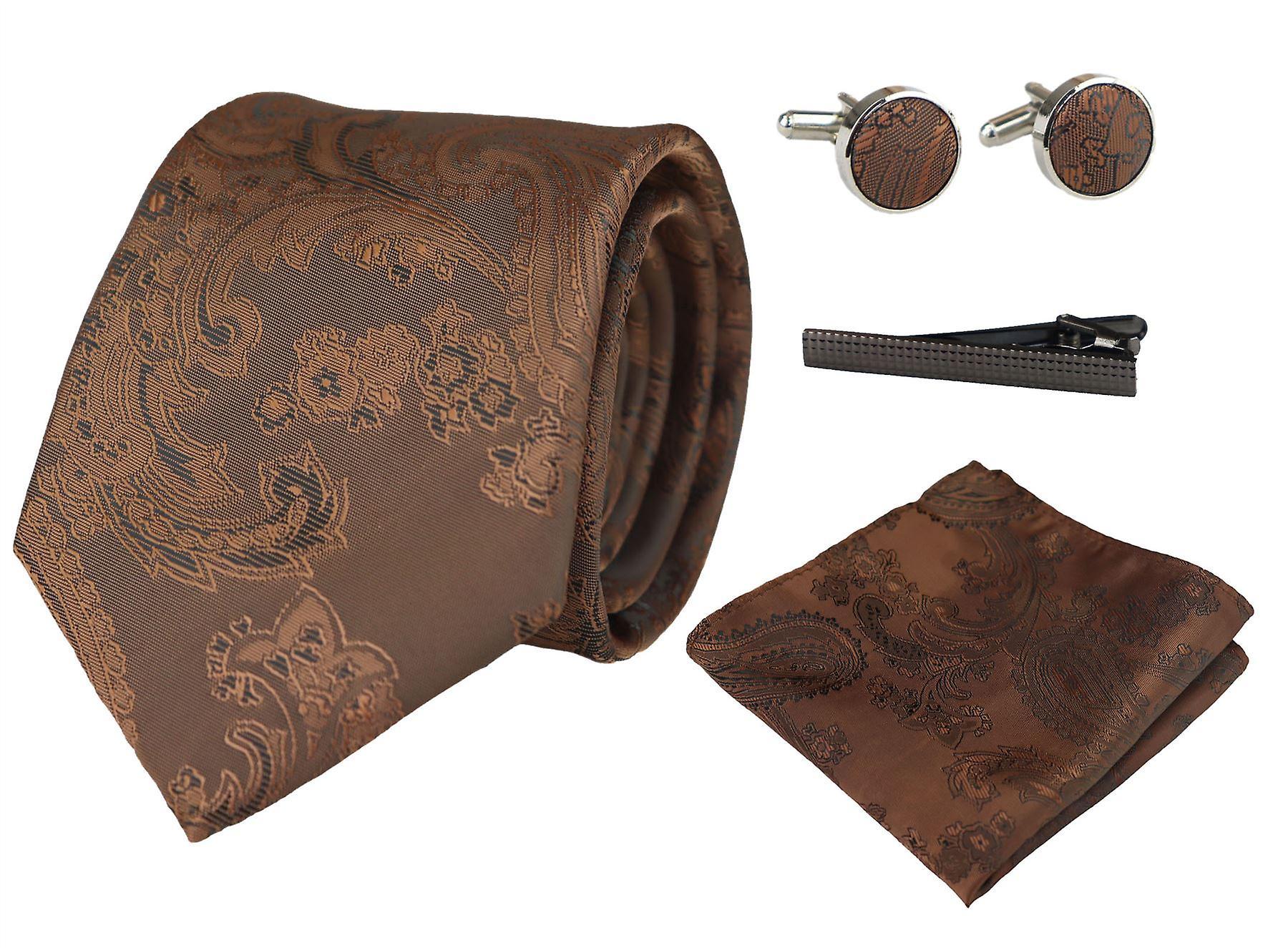 Paisley Neck Tie Pocket Square Cuff Links