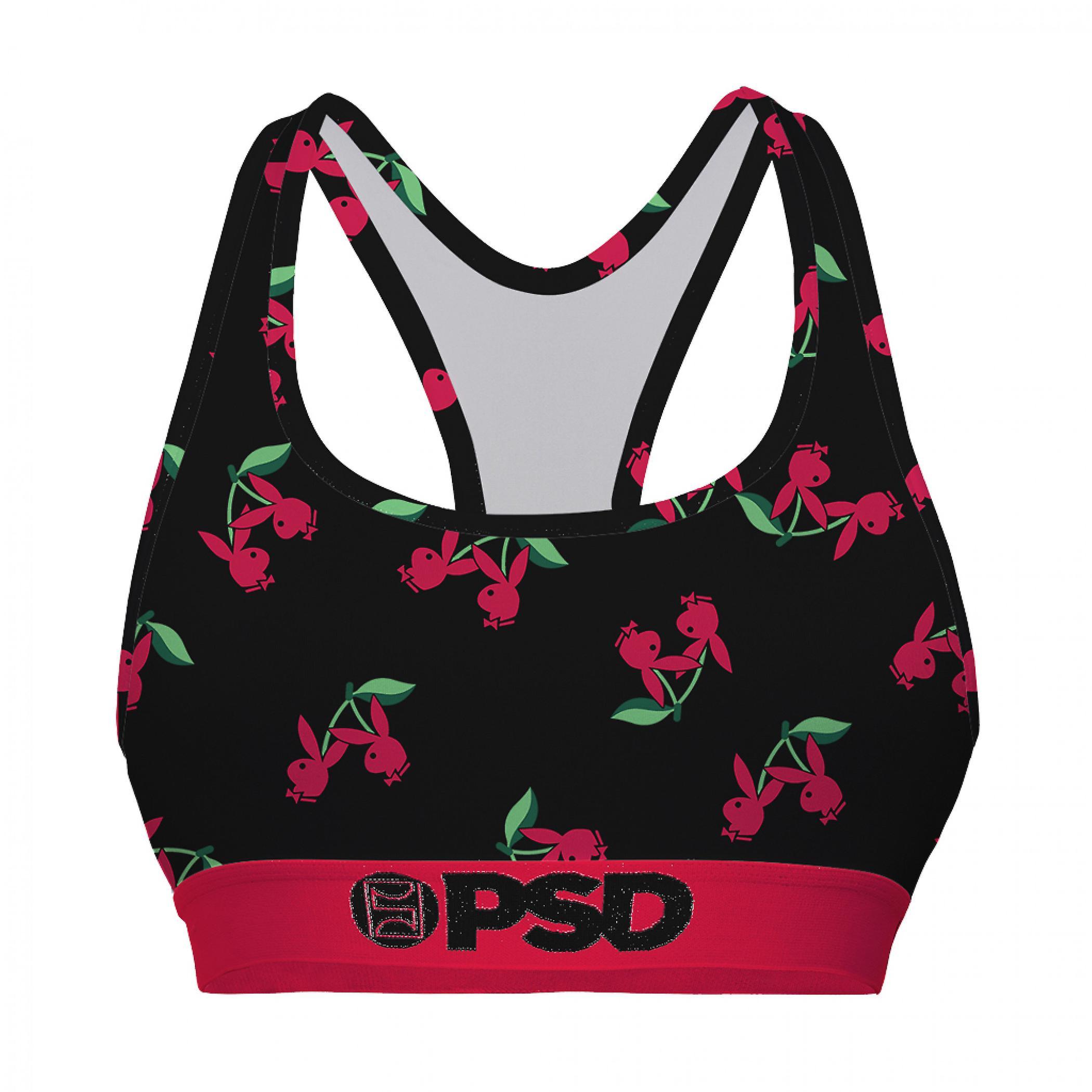 Pop Culture Playboy Cherries PSD Sports Bra Black Medium