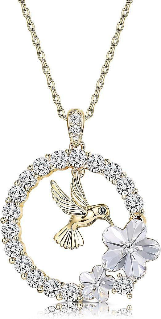 Heytea 18k Gold Plated Hummingbird Pendant Necklace For Women Circle Necklace, Animal Necklace Crystals From Austria,jewelry Gifts For Christmas