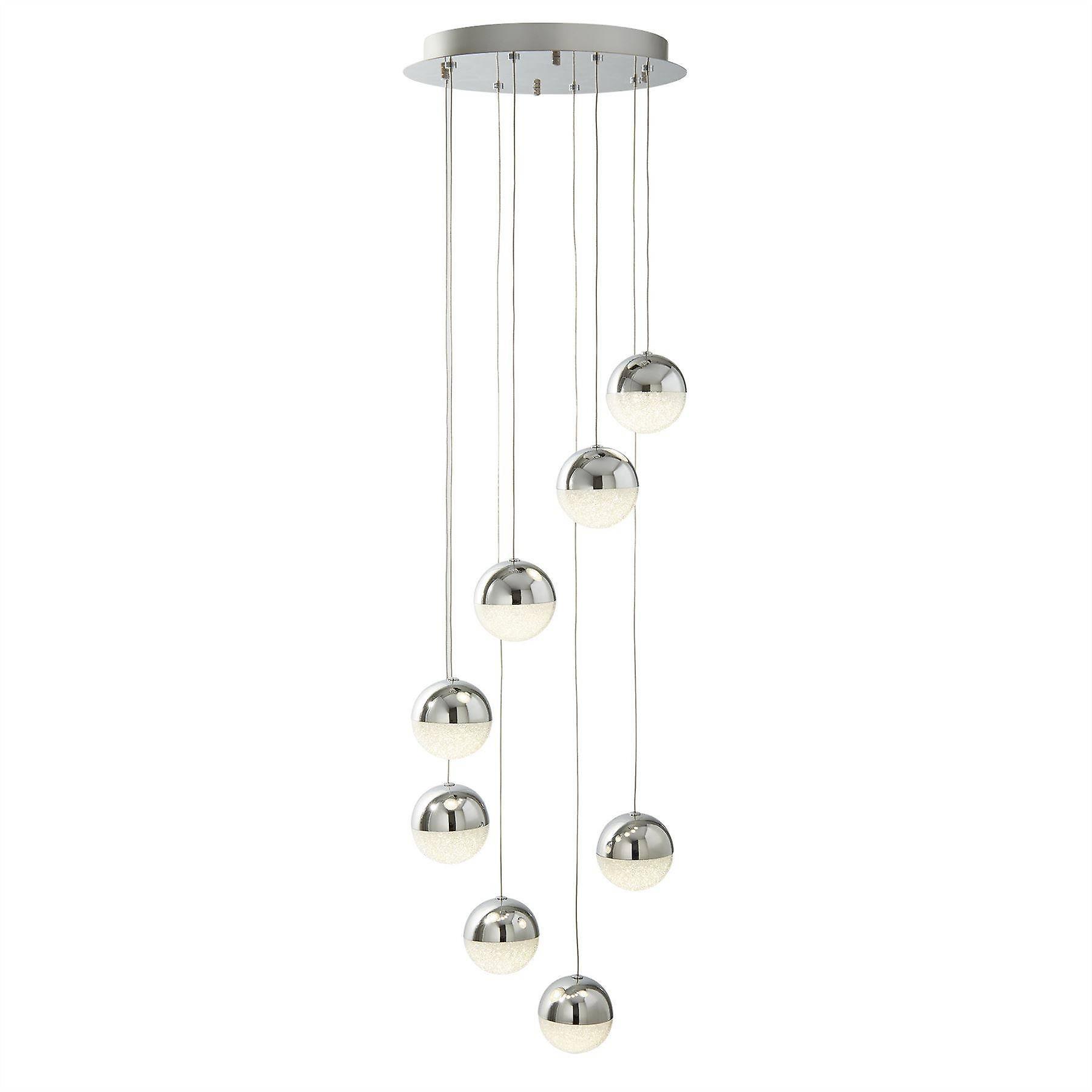 Searchlight Lighting Marbles Integrated LED 8 Light Spiral Cluster Pendant Chrome, Crushed Ice Glass