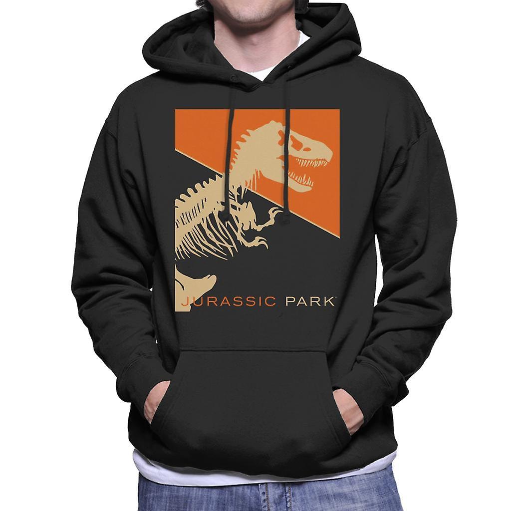 Jurassic Park T Rex Skeleton Orange Background Men's Hooded Sweatshirt Black XX-Large