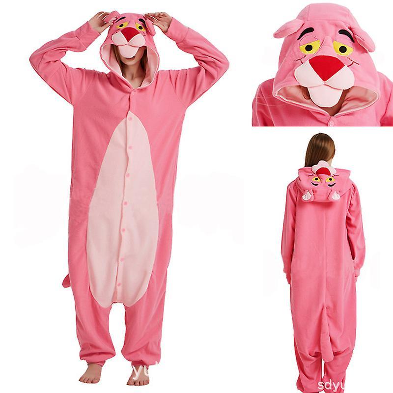 ILWHE Pink Panther Pajamas Cartoon Costume Jumpsuit Halloween Cosplay S