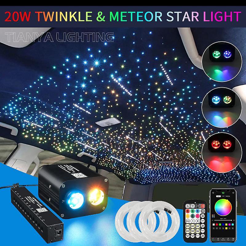 Loerss 20w Meteor Twinkle Starry Sky Car Star Ceiling Lamp Roof Led Fiber Optic Light Music Sensing Ambient Light Double Color Control AU plug Mixe...