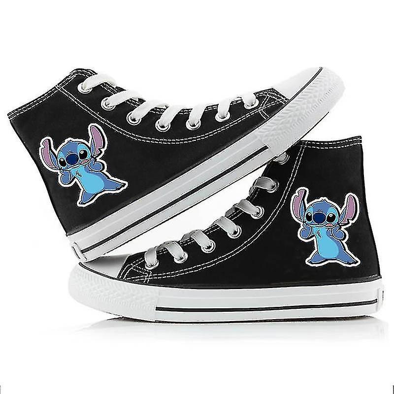 Cryin Disney Cartoon Stitch New Couple High-top Canvas Shoes Boys And Girls Black 5 36