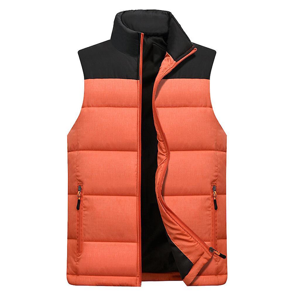 Sliktaa Mens Colorblock Sleeveless Jacket Thickened Puffer Vest Orange XL