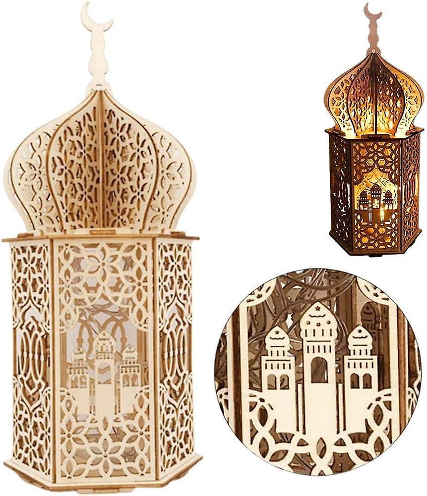 Frusde Ramadan Decorations, Eid Crafts Night Light Decorations, Table Lamp Wooden Night Lights Lantern For Ramadan Mubarak Party Decorations Style 3